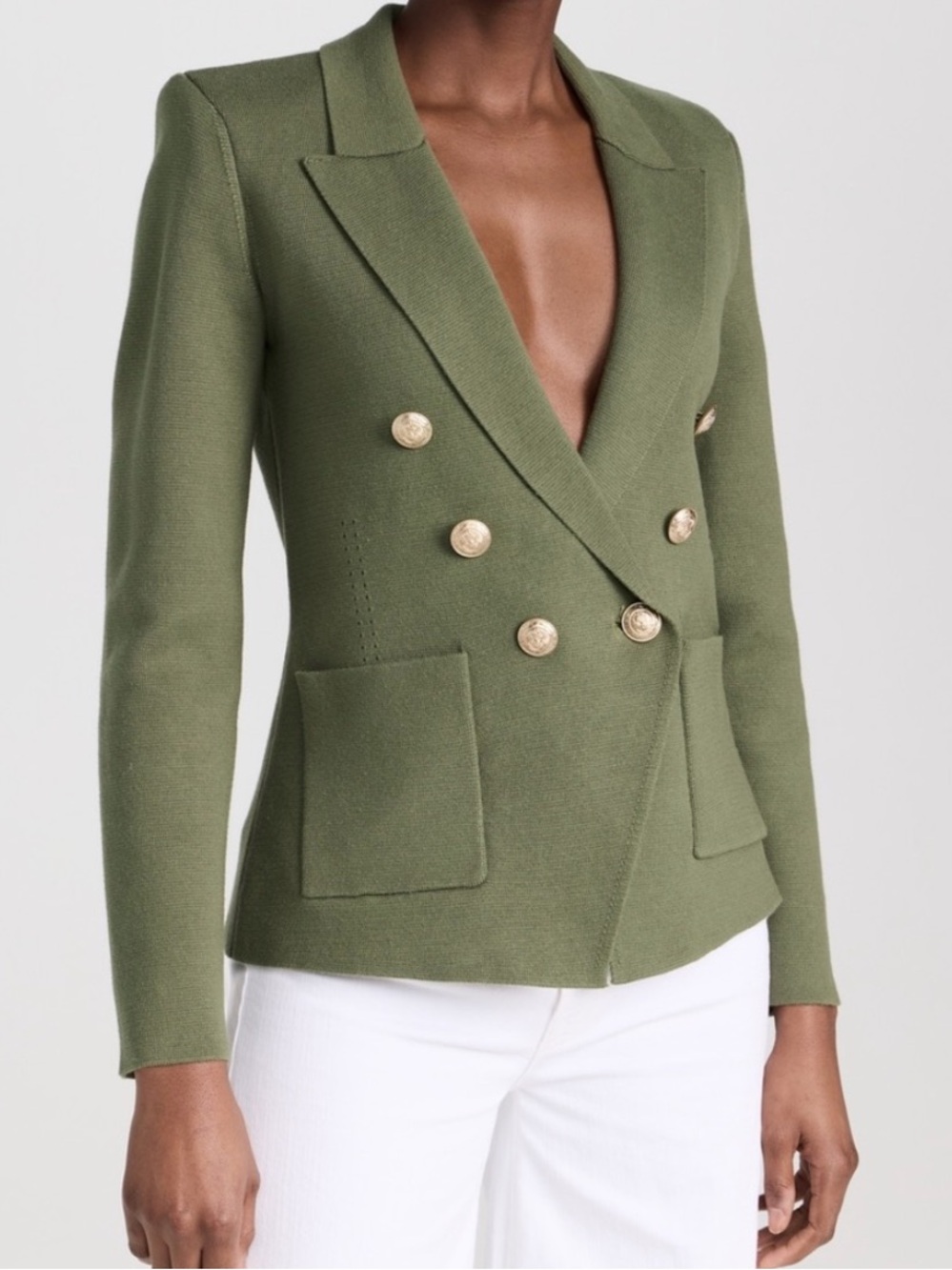 L'AGENCE Kenzie Knit Double-Breasted Blazer, Olive Color, Size Small - Picture 5 of 10